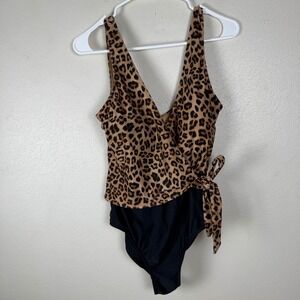 Summersalt The Perfect Wrap One-Piece Swimsuit Leopard Black Size 12 Sustainable